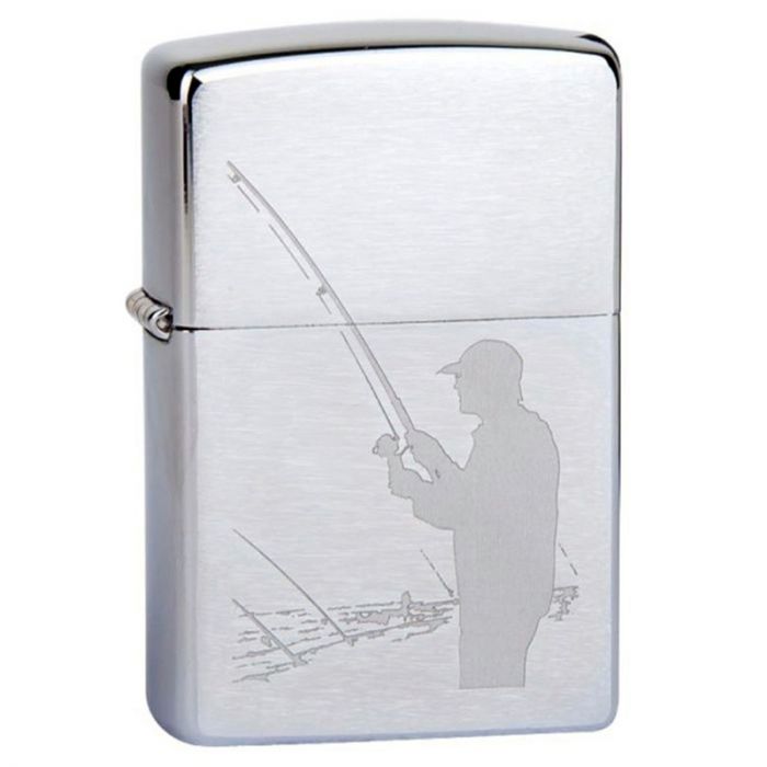 Зажигалка ZIPPO Fisherman Brushed Chrome, латунь, ник-хром. покр., сереб., матов., 36х56х12 мм